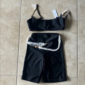 Black Two-Piece Set with Chain Detail